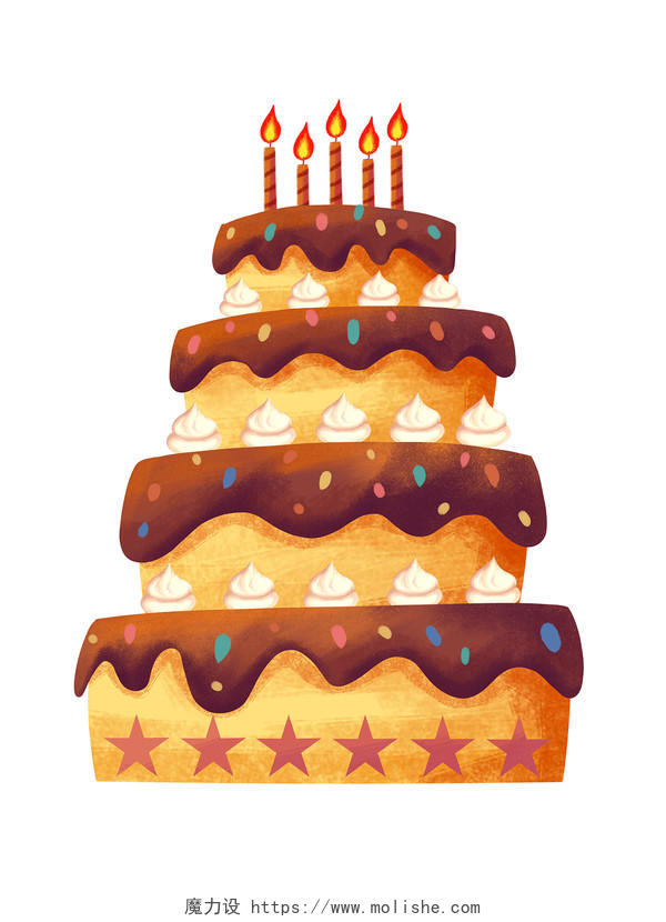 彩色手绘卡通生日蛋糕奶油蛋糕甜点元素PNG素材